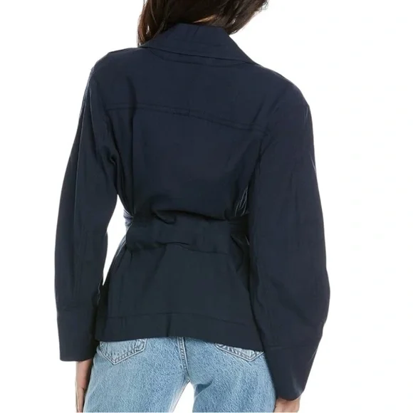Vince Women's Utility Navy Blue Linen Blend Jacket Size S
